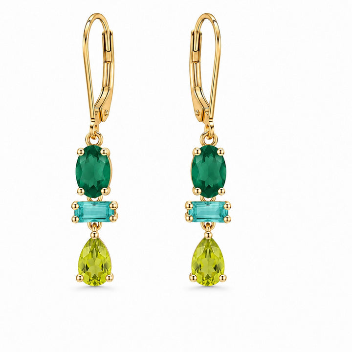 Colorful CZ Green Totem Leverback Earrings - Earrings - - - Azil Boutique