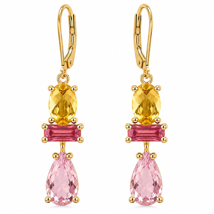 Colorful CZ Yellow / Pink Totem Leverback Earrings - Earrings - - - Azil Boutique