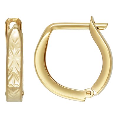 Horseshoe Etched Floral Huggie Hoop Earrings