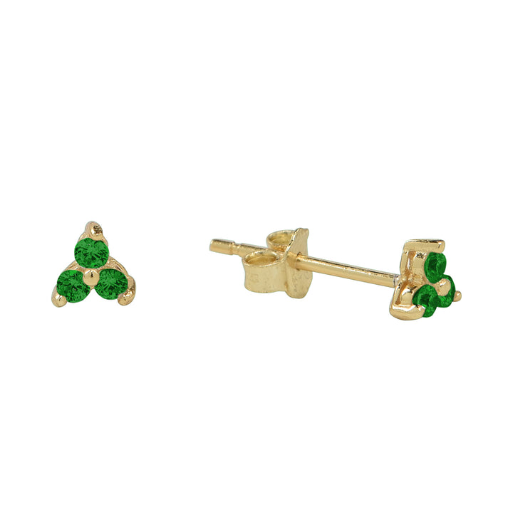 Tri-CZ Prong Studs - Earrings - Green - Green - Azil Boutique