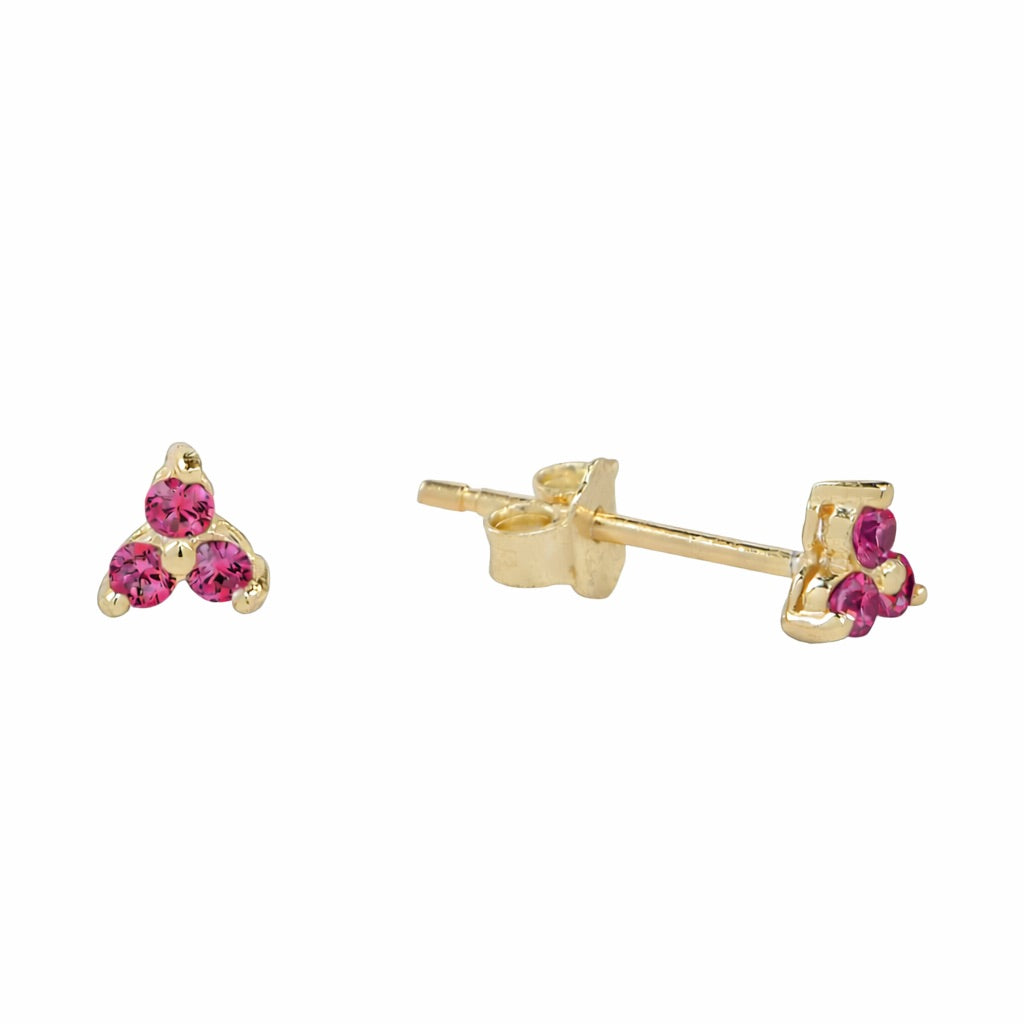 Ruby Red Tri-CZ Prong Studs - Earrings - - - Azil Boutique