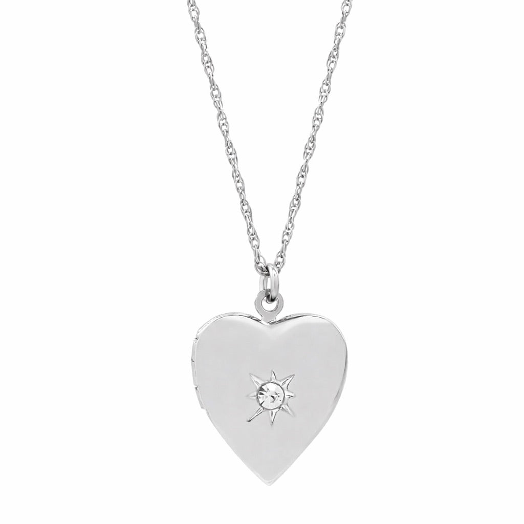 Star CZ Heart Locket - Necklaces - Silver - Silver - Azil Boutique