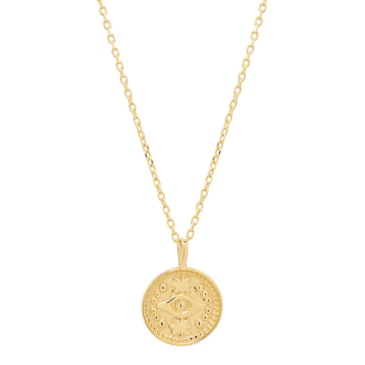14k Solid Gold Evil Eye Coin Necklace - Necklaces - Tiny - Tiny - Azil Boutique