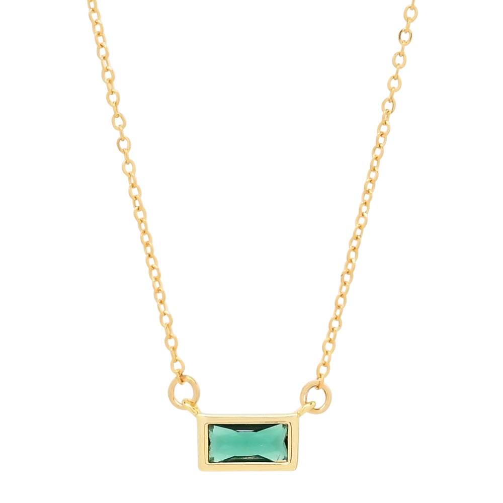 SALE - Emerald Shape Horizontal Birthstone Necklaces - Necklaces - May - Emerald - May - Emerald - Azil Boutique
