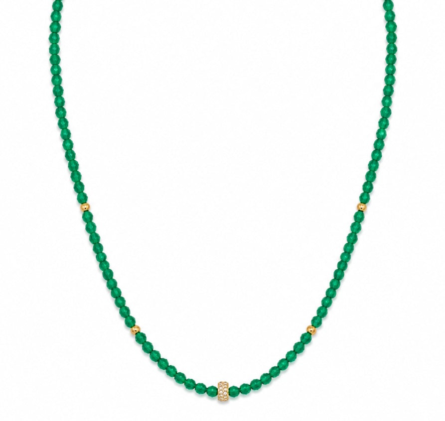 Green Onyx Beaded w/ CZ Rondelle Center Necklace - Necklaces - - - Azil Boutique