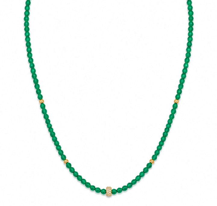 Green Onyx Beaded w/ CZ Rondelle Center Necklace - Necklaces - - - Azil Boutique