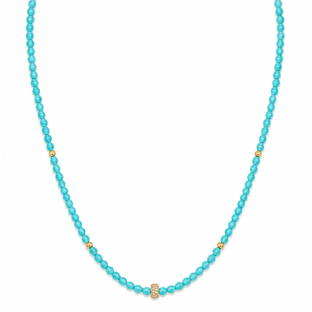 Turquoise Beaded w/ CZ Rondelle Center Necklace - Necklaces - - - Azil Boutique