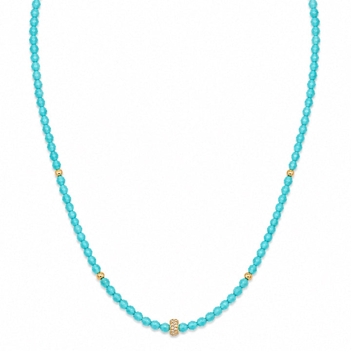 Turquoise Beaded w/ CZ Rondelle Center Necklace - Necklaces - - - Azil Boutique
