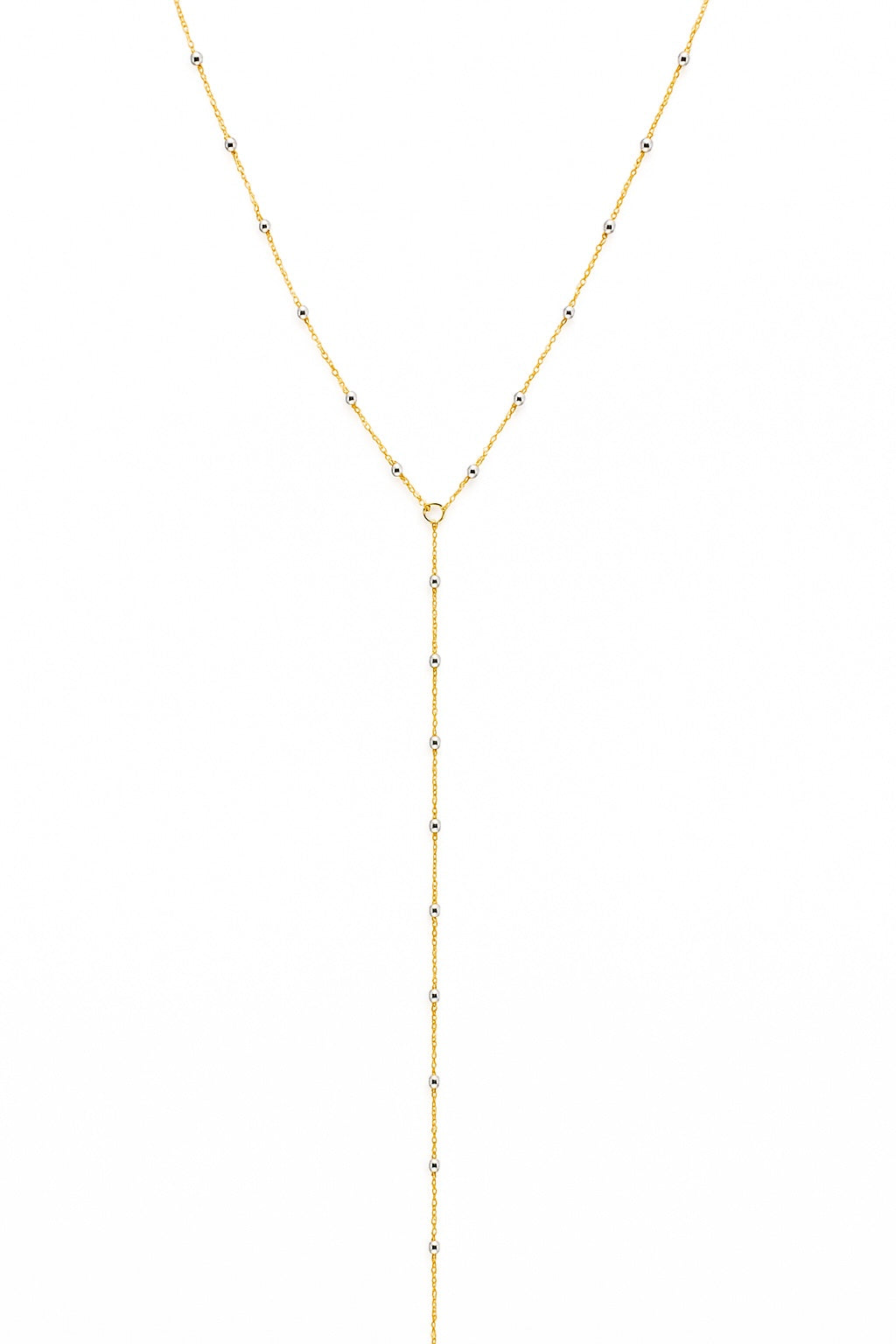 2 Tone Big Silver Ball Y-Drop Necklace - Necklaces - - - Azil Boutique