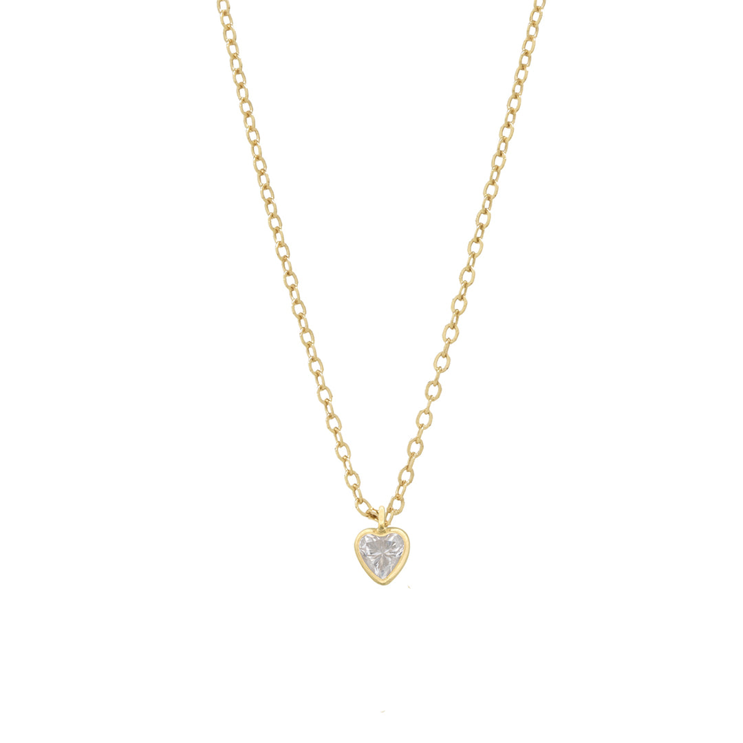 Tiny CZ Heart Birthstone Necklace - - April - Diamond / Zirconia - April - Diamond / Zirconia - Azil Boutique