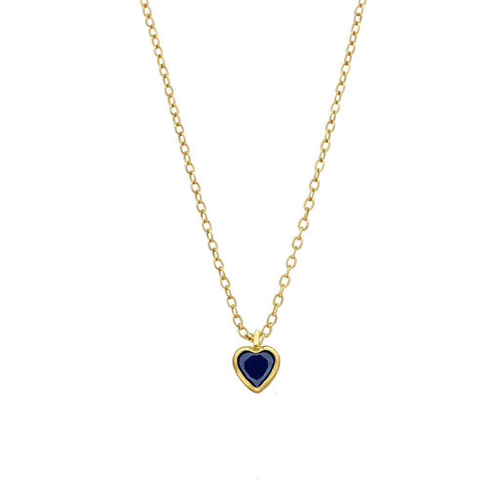 Tiny CZ Heart Birthstone Necklace