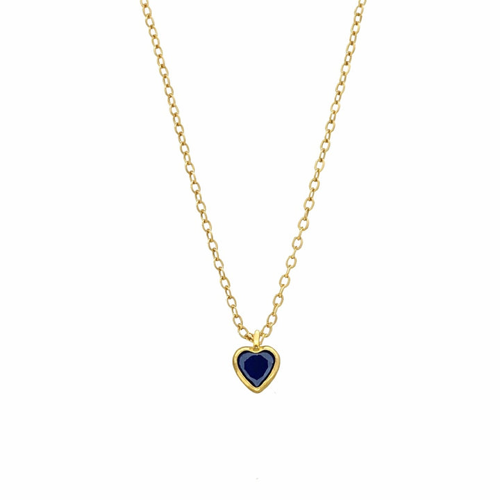 Tiny CZ Heart Birthstone Necklace