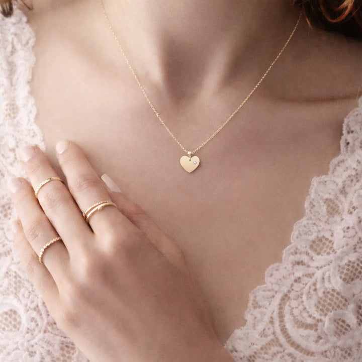 Solid Gold Heart w/ Tiny Diamond Necklace