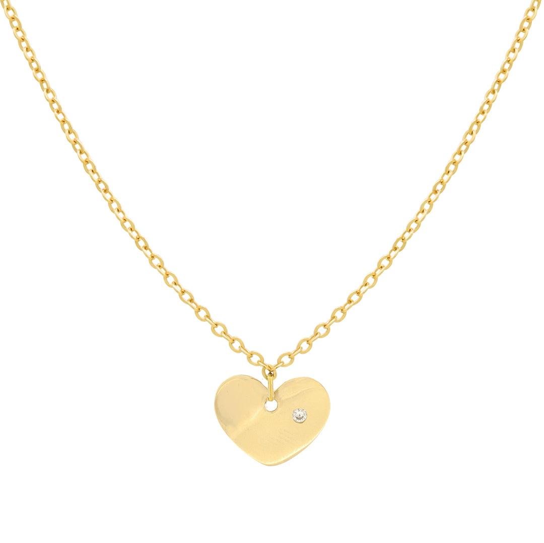 Solid Gold Heart w/ Tiny Diamond Necklace - - - - Azil Boutique