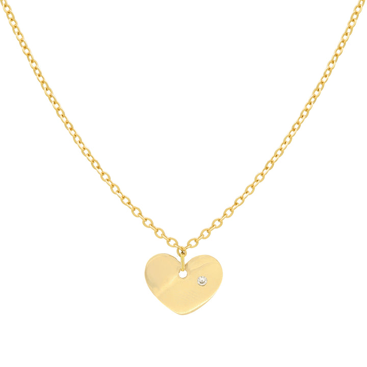 Solid Gold Heart w/ Tiny Diamond Necklace - - - - Azil Boutique
