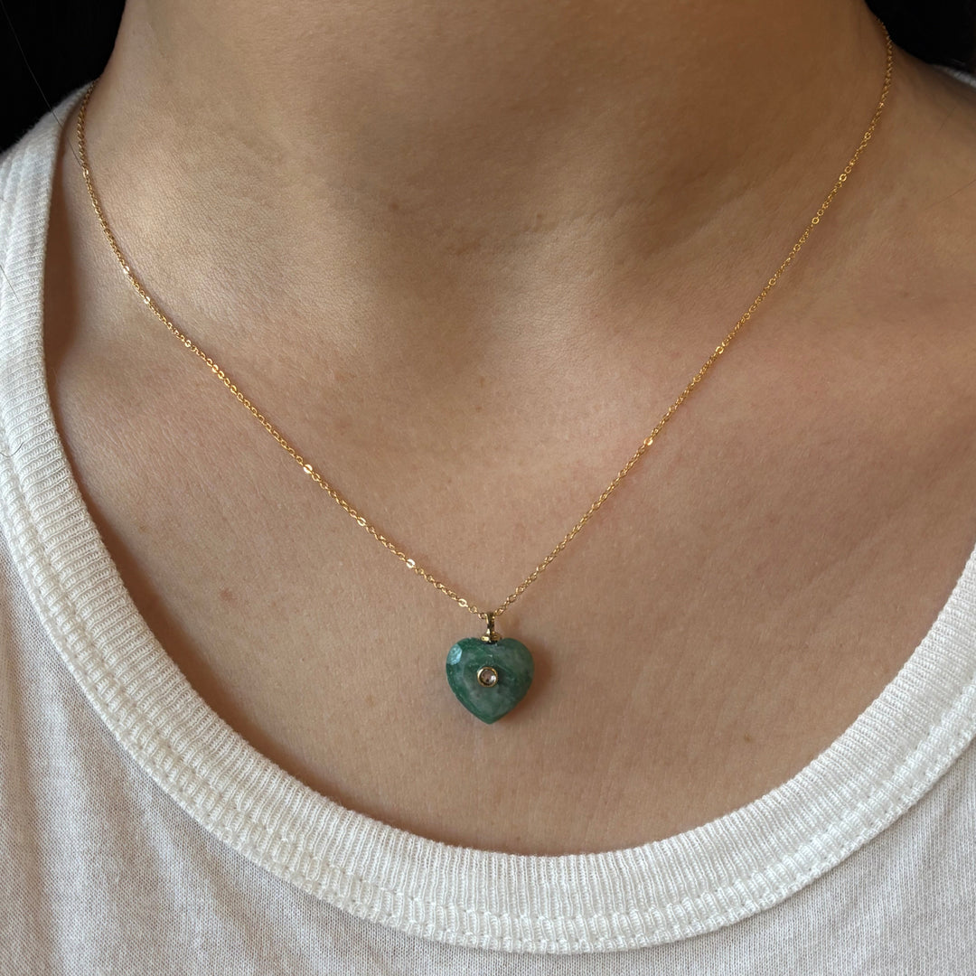 Green Aventurine Heart w/ CZ Necklace