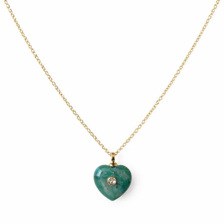 Green Aventurine Heart w/ CZ Necklace