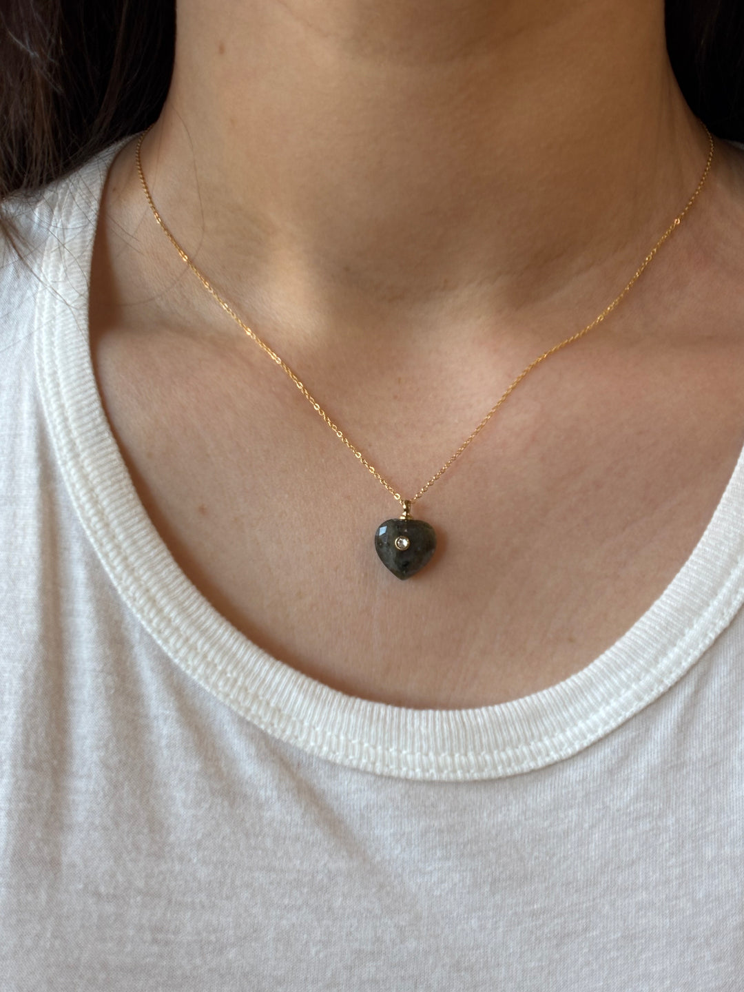 Labradorite Heart w/ CZ Necklace