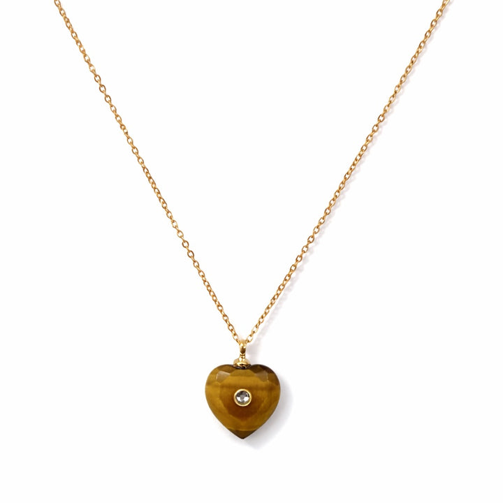 Tiger Eye Heart w/ CZ Necklace