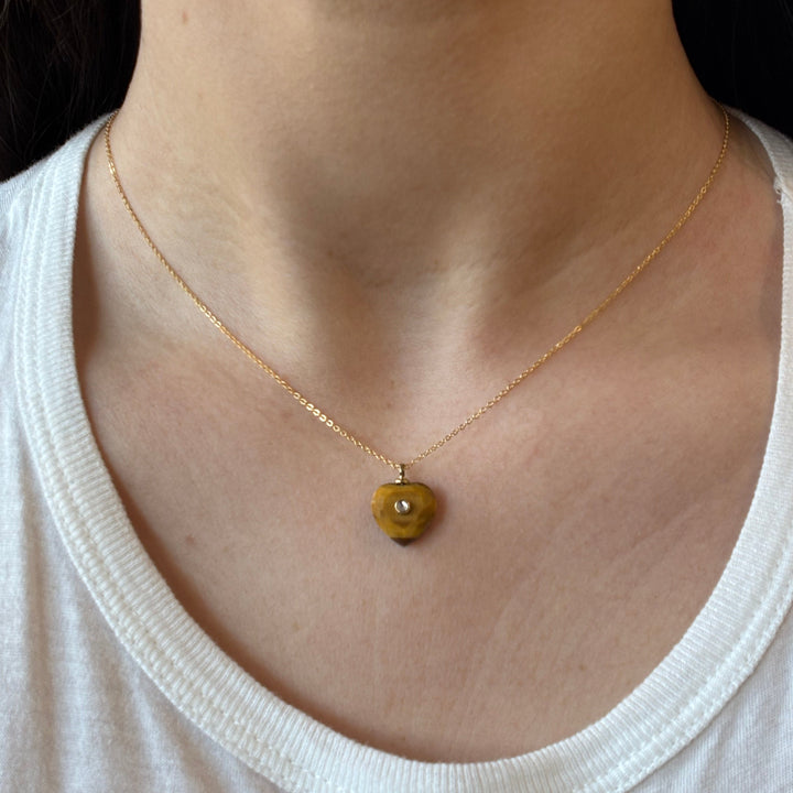 Tiger Eye Heart w/ CZ Necklace