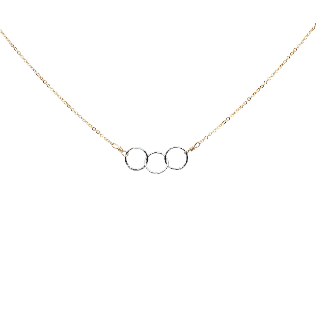 Tiny Triple Diamond Cut Circles Necklace - Necklaces - Silver Circles Gold Chain - Silver Circles Gold Chain - Azil Boutique