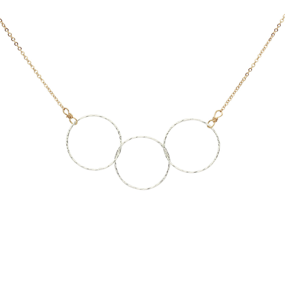 Triple Diamond Cut Circles Necklace - Necklaces - Silver Circles / Gold Chain - Silver Circles / Gold Chain - Azil Boutique
