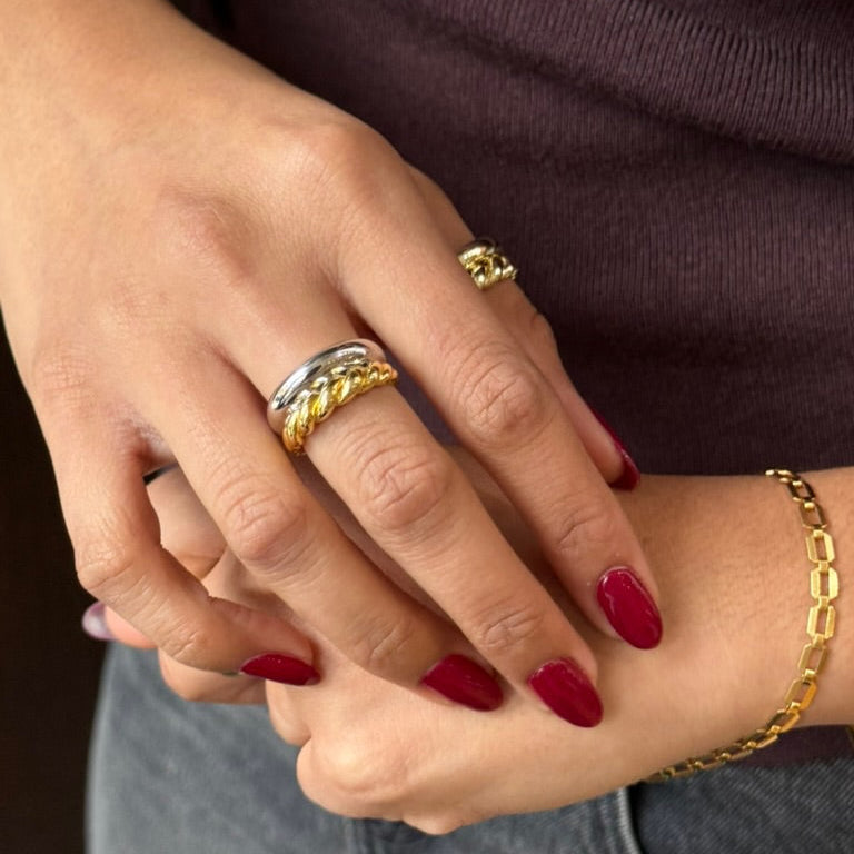 2 Tone Stacked Dome / Twisted Ring - Rings - - - Azil Boutique