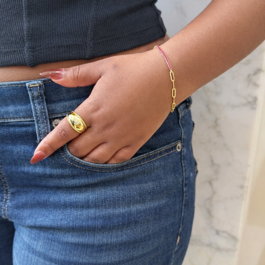 Domed w/ Twisted Border Ring - Rings - - - Azil Boutique