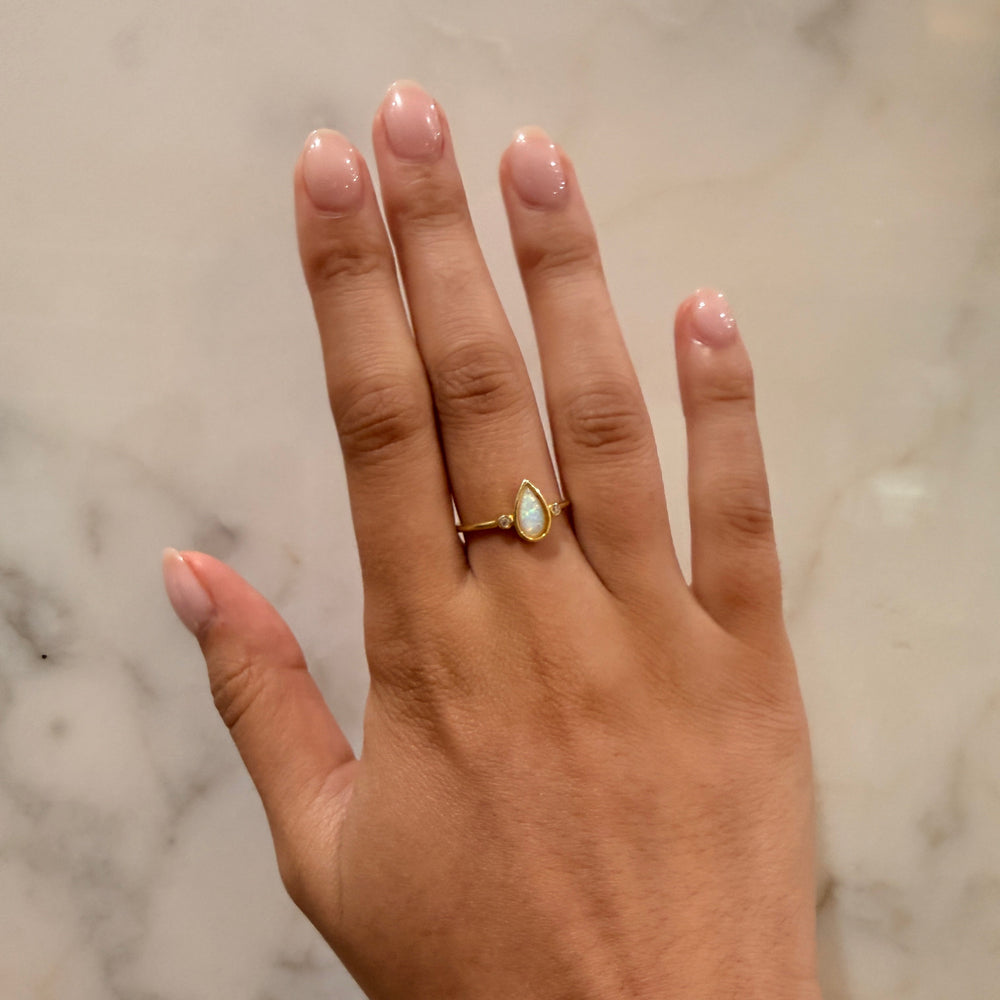 Opal CZ Teadrop Ring - Rings - - - Azil Boutique