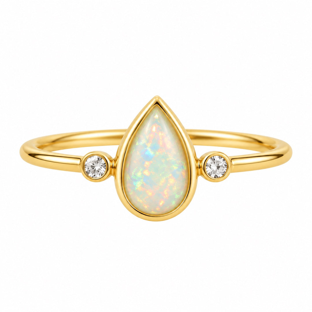 Opal CZ Teadrop Ring