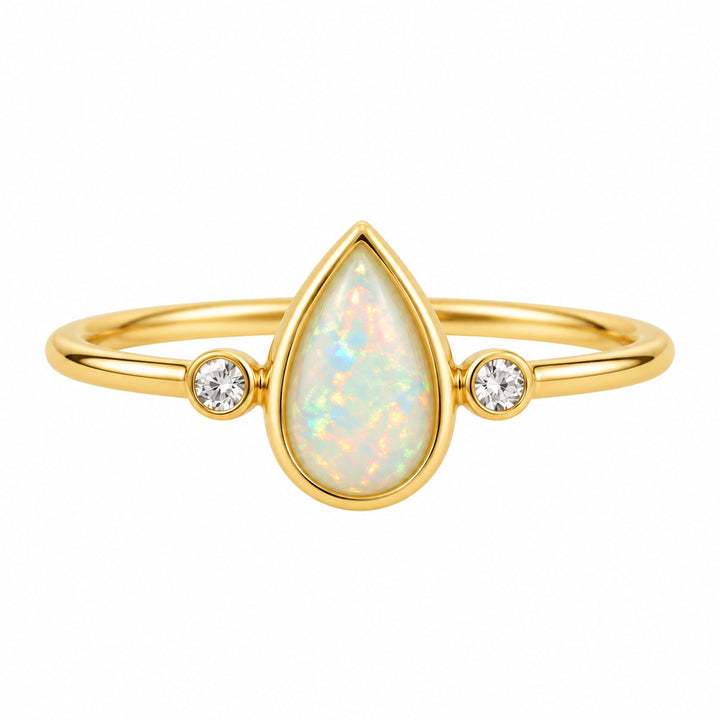 Opal CZ Teadrop Ring