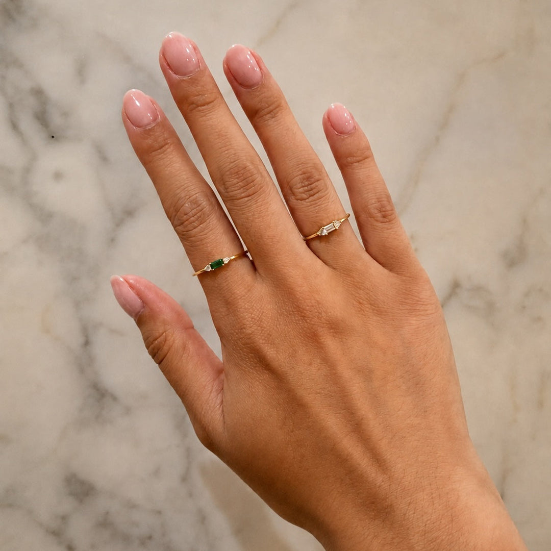 CZ Green Baguette Deco Ring