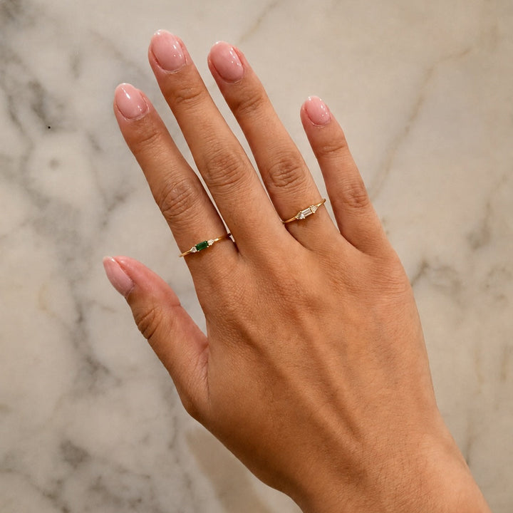 CZ Green Baguette Deco Ring