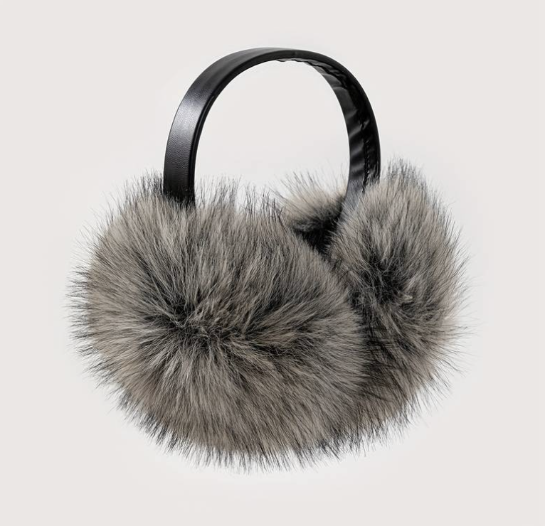 Furry Earmuff w/ Black Vegan Leather Band - Earmuff - Lt-Gray - Lt-Gray - Azil Boutique