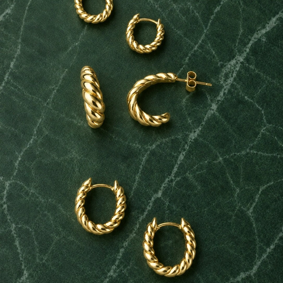 Elongated Oval Twisted Hoop Earrings