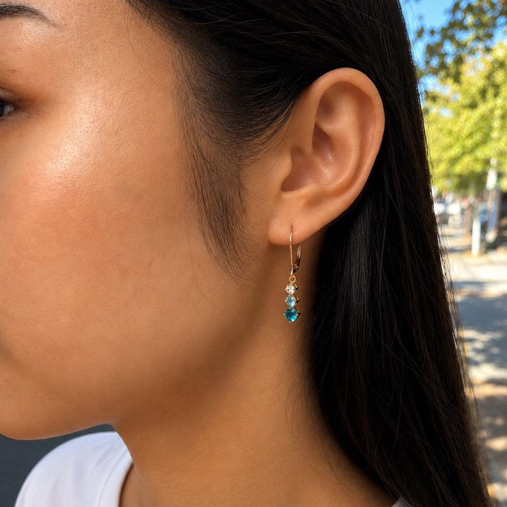 Triple Blue CZ Ombre Leverback Earrings - Earrings - - - Azil Boutique