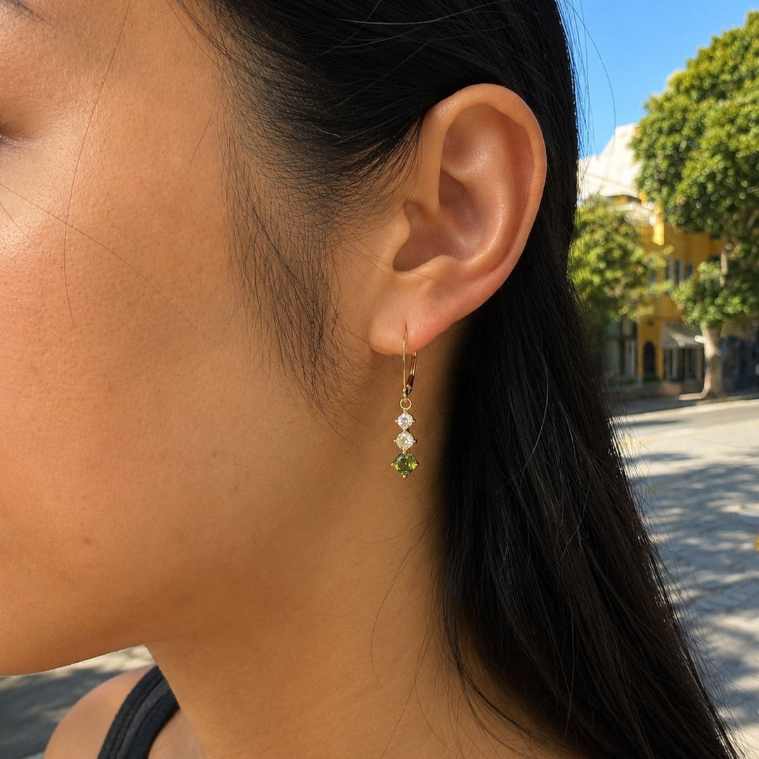 Triple Green CZ Ombre Leverback Earrings - Earrings - - - Azil Boutique