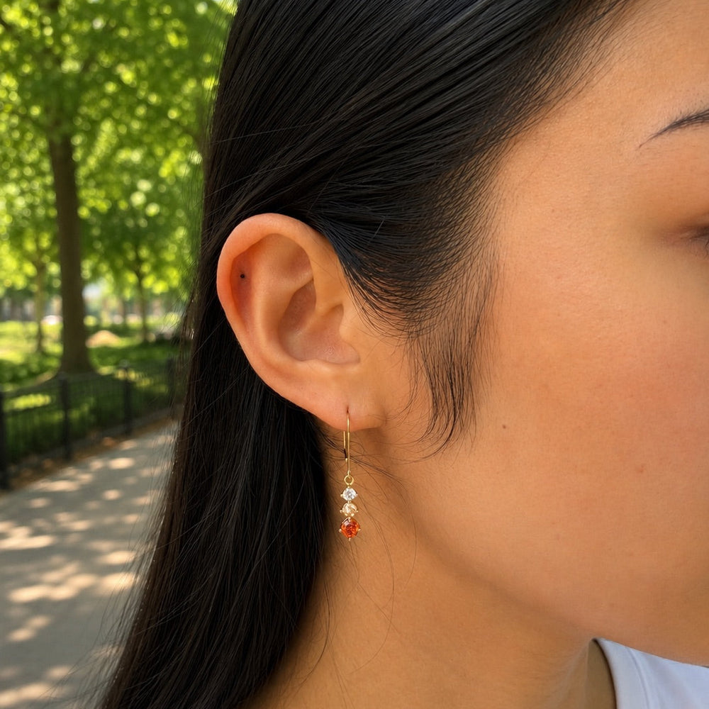 Triple Orange CZ Ombre Leverback Earrings - Earrings - - - Azil Boutique