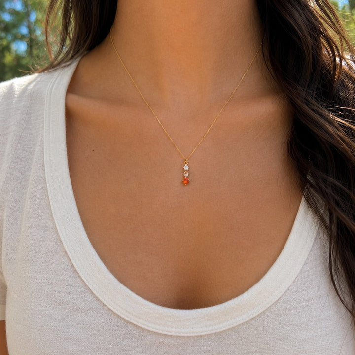 Tripe CZ Orange Ombre Pendant Necklace - Necklaces - - - Azil Boutique