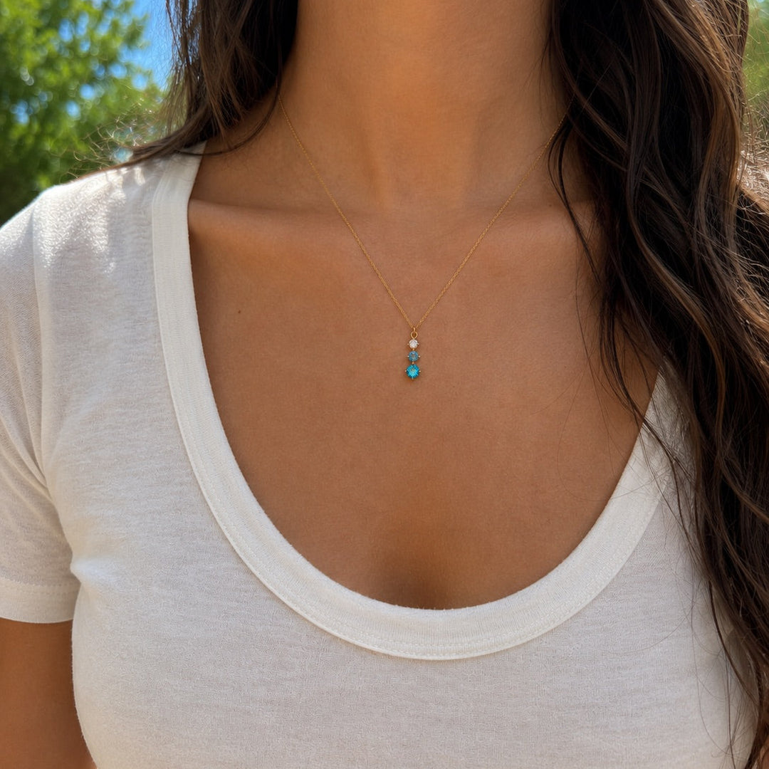 Tripe CZ Blue Ombre Pendant Necklace - Necklaces - - - Azil Boutique