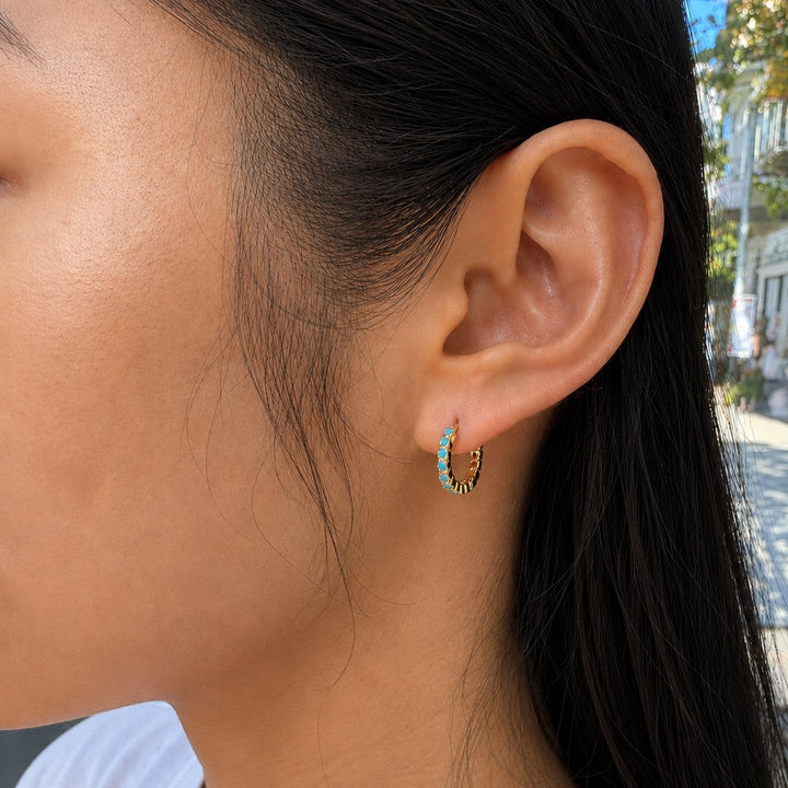 Bezel Turquoise Huggies - Earrings - - - Azil Boutique