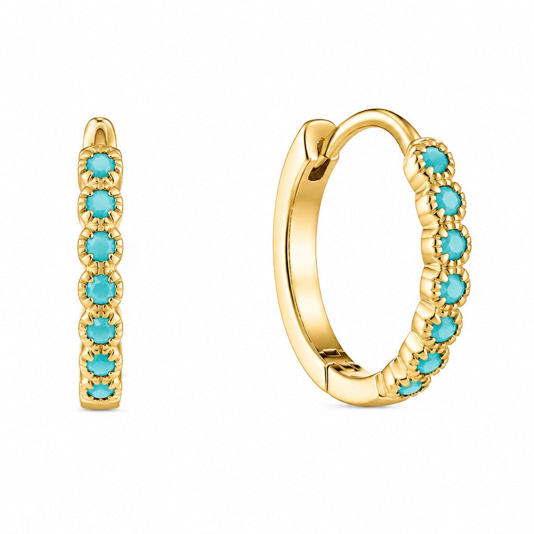 Bezel Turquoise Huggies - Earrings - Gold - Gold - Azil Boutique