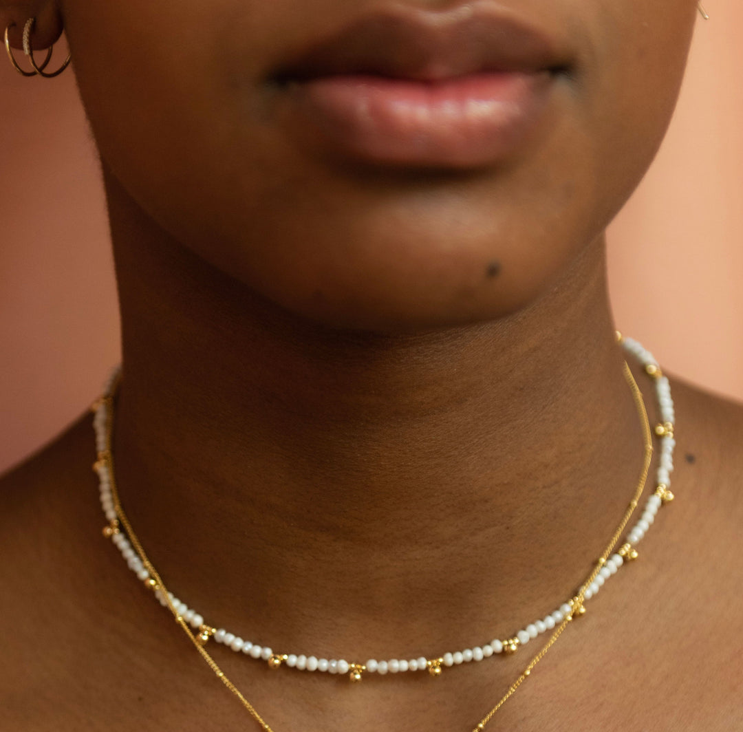 Beaded Nugget & Pearl Choker Necklace - Necklaces -  -  - Azil Boutique