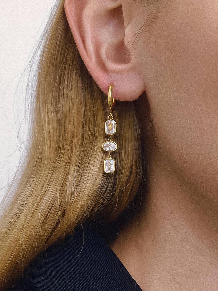 Multi-CZ Triple Drop Earrings - Earrings - - - Azil Boutique