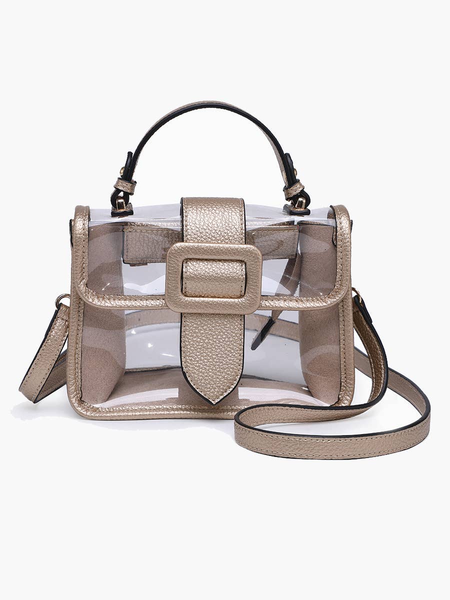 Toni Clear Flapover Stadium Purse - Handbags - Gold - Gold - Azil Boutique