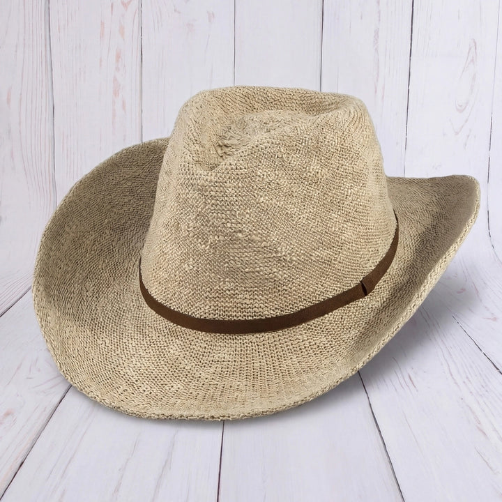 Woven Cowboy Hat with Fabric Band - Hats - Ivory - Ivory - Azil Boutique