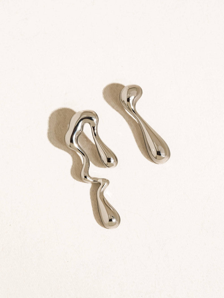 Roma Mismatch Melted Earrings - Earrings - Silver - Silver - Azil Boutique