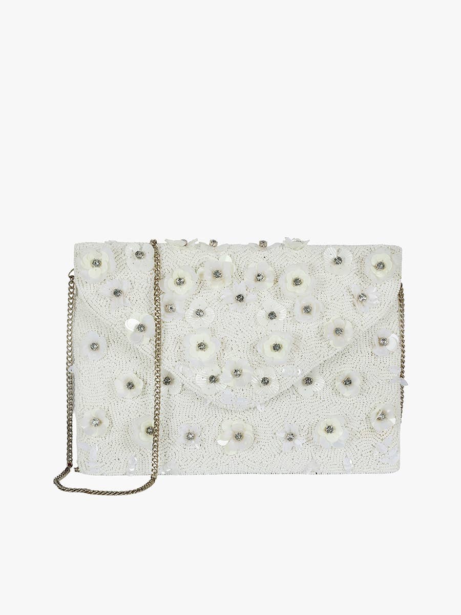 Dolly Beaded Floral Clutch - Clutch - White Flowers - White Flowers - Azil Boutique