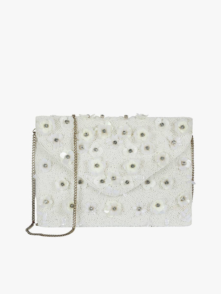 Dolly Beaded Floral Clutch - Clutch - White Flowers - White Flowers - Azil Boutique
