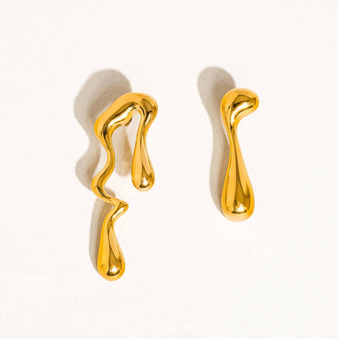 Roma Mismatch Melted Earrings - Earrings - Gold - Gold - Azil Boutique